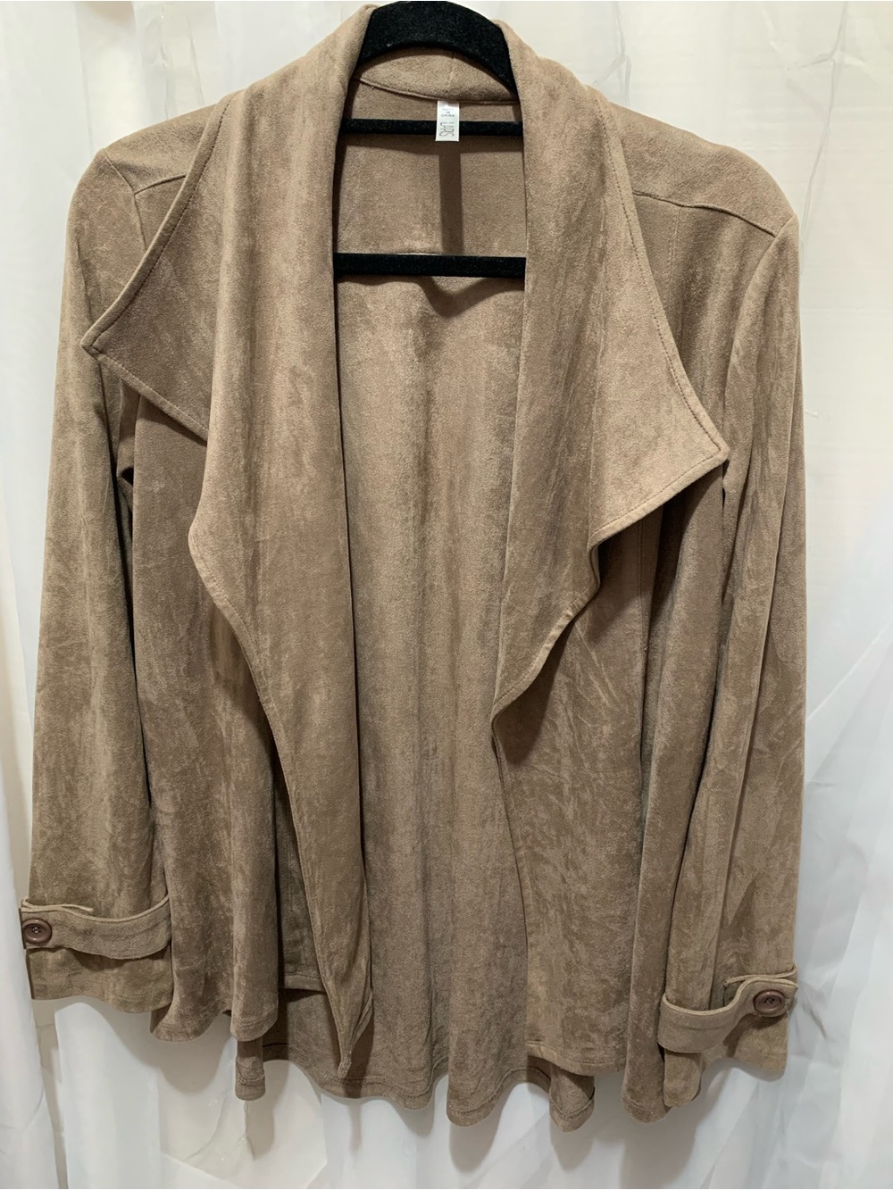 Lapis Faux Suede Drape Front Jacket